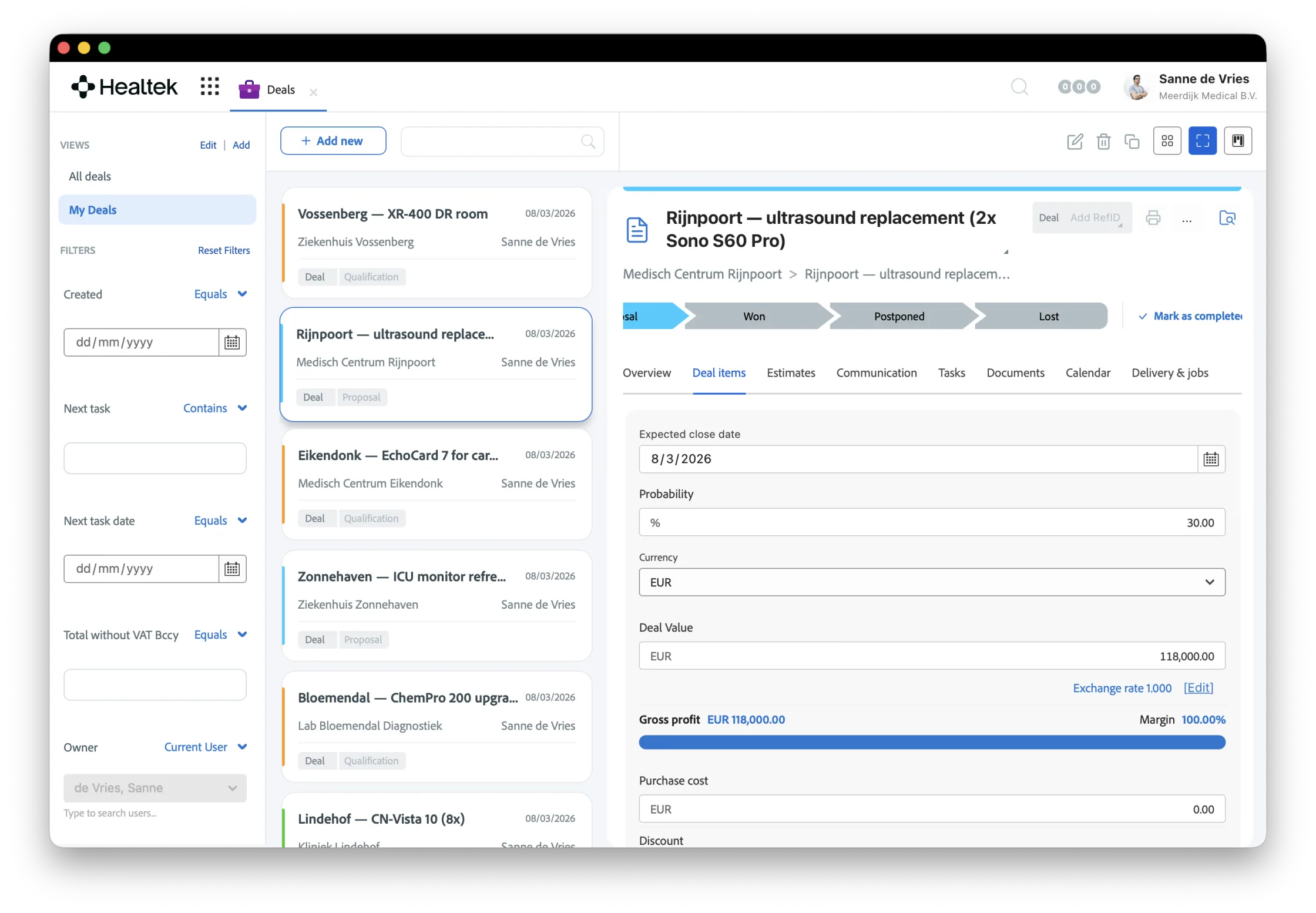 Deal management screen, aware of the customer's installed base